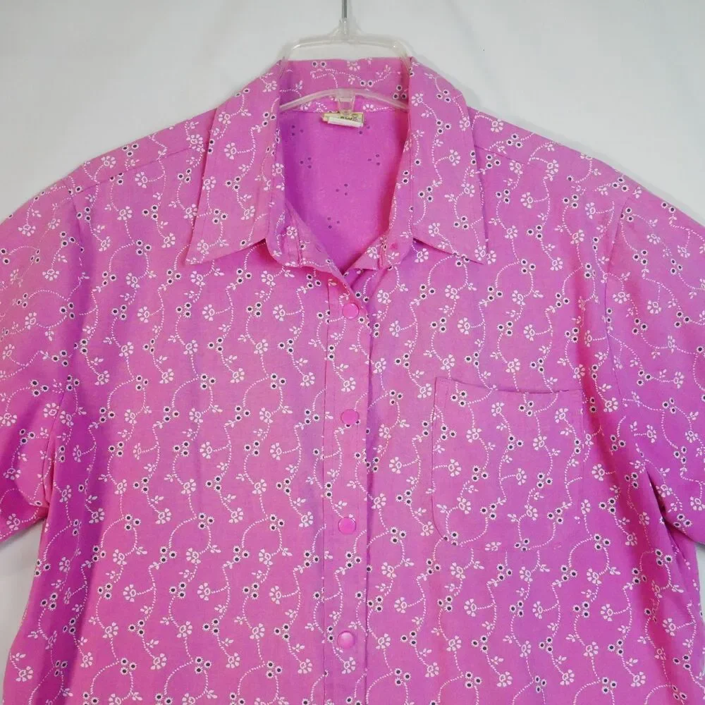 Boca Bay Womens Size L  Blouse Snap Button Pink Floral Short Sleeve - Picture 2 of 13